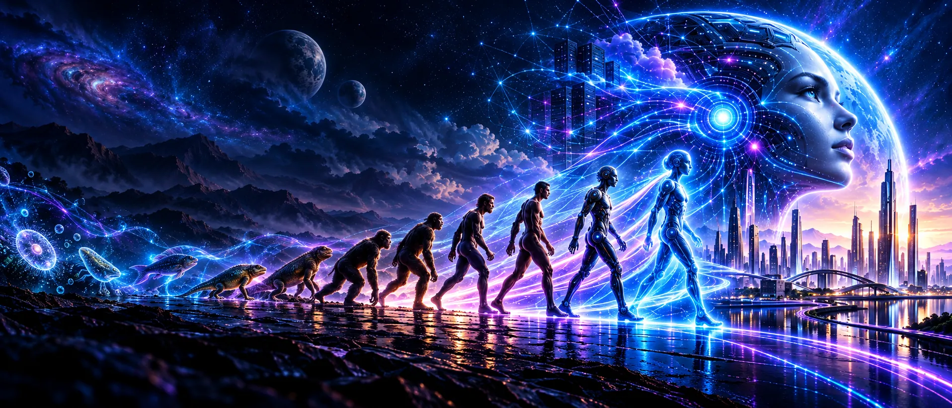 Evolution from the first sea creatures to AI: evolve or perish